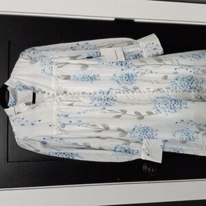 Beulah Style Lace Trimmed Floral Long Lantern Sleeve Casual Mini Dress Women's